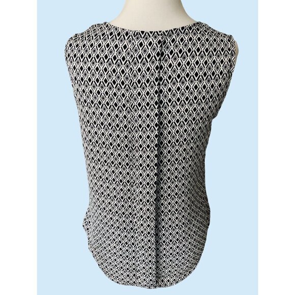 LAUNDRY LADIES SLEEVELESS KEYHOLE RUCHED PLEATED BLACK WHITE BLOUSE SIZE MEDIUM - Picture 7 of 10